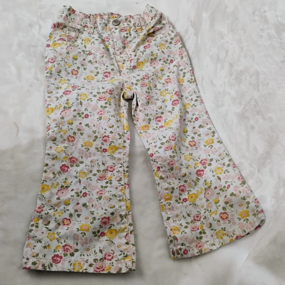 Vtg Baby Gap Sz‎ 2 Floral Flare Leg Pants Jeans 2T Cotton All Over Flower AOP